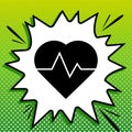 Heartbeat sign illustration. Black Icon on white popart Splash at green background with white spots. Illustration