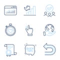 Heartbeat timer, Touchscreen gesture and Growth chart icons set. Quick tips, Undo and Website statistics signs. Vector