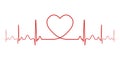 Heartbeat vector rhythm with heart one line, a symbol of positive emotions, love and inspiration, happy Valentine day