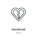 Heartbreak outline vector icon. Thin line black heartbreak icon, flat vector simple element illustration from editable shapes