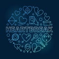 Heartbreak vector round blue outline illustration
