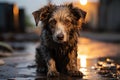 Heartbreaking scene a sad and homeless dog abandoned on streets