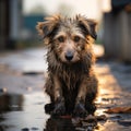 Heartbreaking scene a sad and homeless dog abandoned on streets Royalty Free Stock Photo