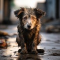 Heartbreaking scene a sad and homeless dog abandoned on streets