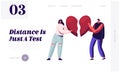 Heartbroken Couple Parting, Divorce Landing Page. Sad Young Man and Woman Trying to Put Together Parts of Broken Heart Royalty Free Stock Photo