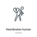 Heartbroken human outline vector icon. Thin line black heartbroken human icon, flat vector simple element illustration from