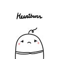 Heartburn early symptom of pregnancy hand drawn illustration with cute marshmallow