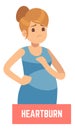 Heartburn symptom. Woman with stomach ache. Pregnancy sickness