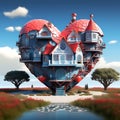 Heartfelt Abode: Midjourney Generative AI Illustration of an Abstract House in a Heart Shape Royalty Free Stock Photo