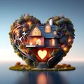 Heartfelt Abode: Midjourney Generative AI Illustration of an Abstract House in a Heart Shape Royalty Free Stock Photo