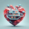 Heartfelt Abode: Midjourney Generative AI Illustration of an Abstract House in a Heart Shape Royalty Free Stock Photo