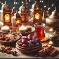 Iftar Table with Tea and Dates Royalty Free Stock Photo