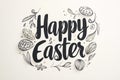 A heartfelt Happy Easter message encircled by delicate hand-drawn eggs and spring foliage, in elegant black script Royalty Free Stock Photo