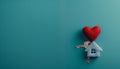 Heartfelt homeownership house shaped keyring with keys and red heart, copy space for text Royalty Free Stock Photo