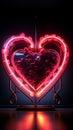 Heartfelt neon nostalgia Retro sign with vibrant hearts against black