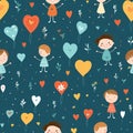 Heartfelt and Vibrant: Kids\' Wallpaper Celebrating Love, Flat Design Royalty Free Stock Photo