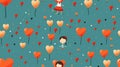 Heartfelt and Vibrant: Kids\' Wallpaper Celebrating Love, Flat Design Royalty Free Stock Photo