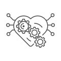 Heart with gears. Outline thin line icon. Isolated