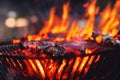 Hearth with burning charcoal briquettes with orange flames. Royalty Free Stock Photo