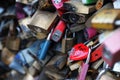 Hearth shaped padlock over the seine Royalty Free Stock Photo