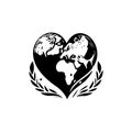 Hearth world Icon hand draw black colour world humanitarian day logo symbol perfect