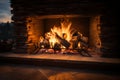 Hearths embrace a burning fire in the fireplace illuminates coziness