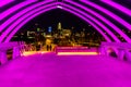 Heartland of America Park at the Riverfront Omaha Nebraska USA at night with view of the Downtown Omaha anchor buildings Royalty Free Stock Photo