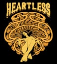 Heartless. Vector hand drawn illustration of pretty woman with abstract ornament and handwritten lettering
