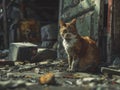 The heartrending scene of a pet left in a soiled, neglected state, amidst remnants of its forgotten world Royalty Free Stock Photo