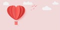 Vector illustration design with paper cut red heart shape origami made hot air balloons flying in with white clouds Royalty Free Stock Photo