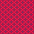 Regular seamless vector pattern with blue and white line five pointed stars on red background. Royalty Free Stock Photo