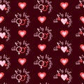 Valentine pattern with red hearts on white and pink background. Decorative wallpaper for print on fabric or paper Royalty Free Stock Photo
