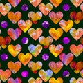 Hearts abstract grunge colorful splashes in yellow palette and purple circles Royalty Free Stock Photo