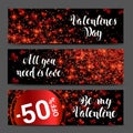 Hearts on abstract love background banner set. Be my valentine. Royalty Free Stock Photo