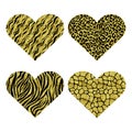 Hearts with animal print. Gold metallic vector illustration Royalty Free Stock Photo
