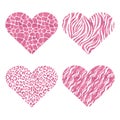 Hearts with animal print. Pink metallic vector illustration Royalty Free Stock Photo