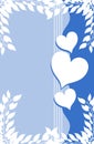 Hearts on background with floral decoration in blue