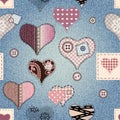 Hearts background with jeans texture