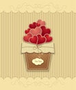 Hearts in basket made from texture paper on beige background Royalty Free Stock Photo