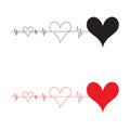 Hearts beat cardiogram illustration isolated on white background. Romantic love vector tattoo