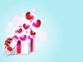 Hearts with blurred lights flying from gift box