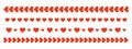 hearts border line, set of red heart dividers for Valentine\'s day, horizontal decorative vector elements Royalty Free Stock Photo