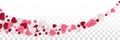 Hearts border in red, rose pink and white colors isolated on transparent background. Paper cut decorations for Valentines day Royalty Free Stock Photo