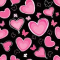 Hearts and butterfly Seamless background paintbrus Royalty Free Stock Photo