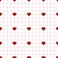 Hearts checkered seamless pattern. Red on white simple Valentine Day wallpaper Royalty Free Stock Photo