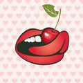 Hearts and a cherry in the mouth