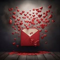 Hearts coming out of an envelope.Generate by using AI tools.