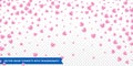 Hearts confetti pattern on transparent background for Valentines Day or wedding and birthday greeting card design template. Vector