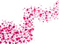 Hearts confetti wave. Love stream, scattering confetti splash flow and glamour romantic heart valentines vector