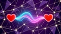 Hearts connected by colorful waves in a digital space Royalty Free Stock Photo